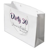 Dirty 30 happy birthday name date pink gray callig ラージペーパーバッグ (裏面アングル)