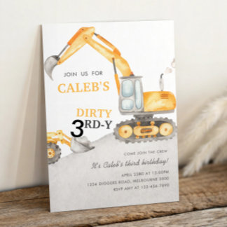 Dirty 3RD-Y Construction 3rd Birthday Party 招待状