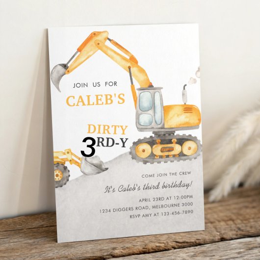 Dirty 3RD-Y Construction 3rd Birthday Party 招待状