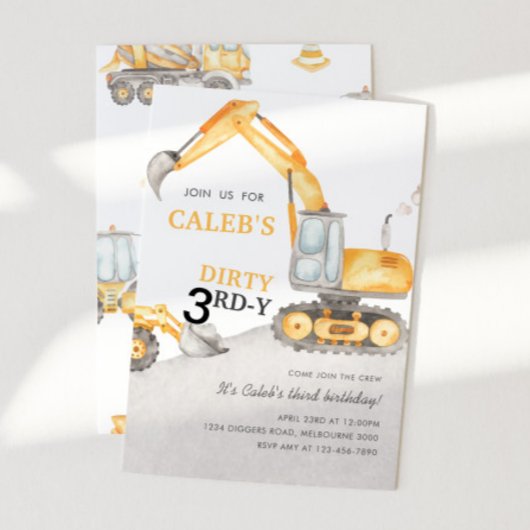 Dirty 3RD-Y Construction 3rd Birthday Party 招待状