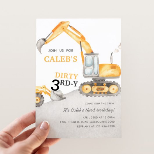 Dirty 3RD-Y Construction 3rd Birthday Party 招待状