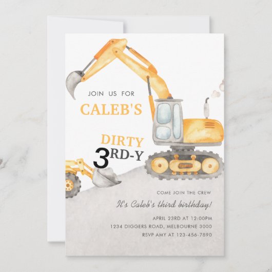 Dirty 3RD-Y Construction 3rd Birthday Party 招待状 (正面)