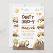 Dirty 3RD-Y Construction Trucks Boy Third Birthday 招待状 (正面)