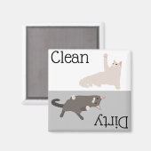 Dirty Clean Dishwasher Magnet Cute Cat Lover マグネット (正面/裏面)