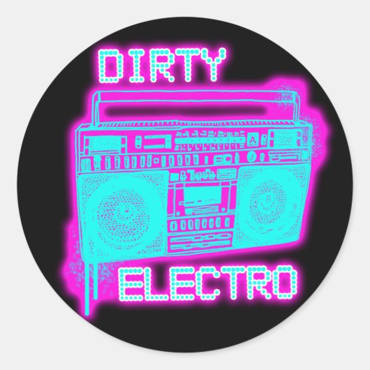 DIRTY ELECTROダンスクラブDJ女の子と男ネオン ラウンドシール (正面)