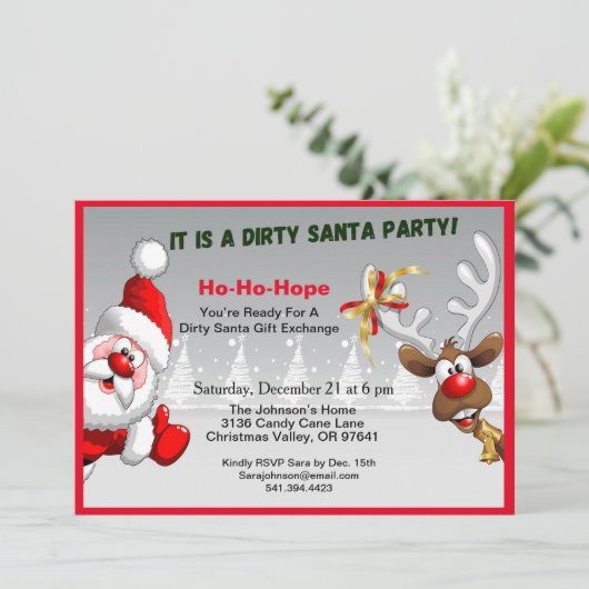 Dirty Santa Ready for Gift Exchange Santa 招待状 (スタンド正面)