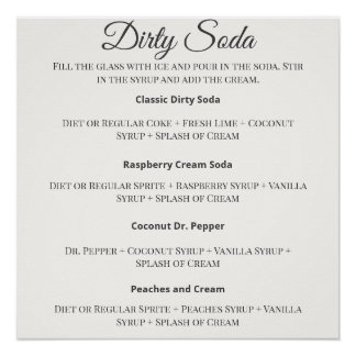 Dirty Soda Bar Sign with Recipes for Wedding ポスター