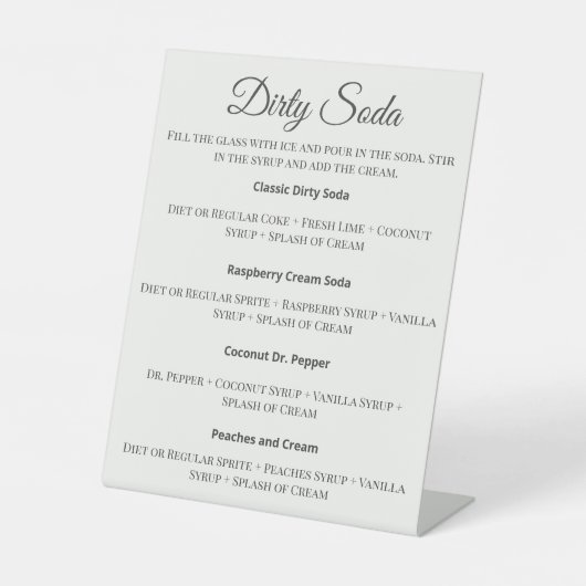 Dirty Soda Bar Sign with Recipes for Wedding 台座サイン (正面)
