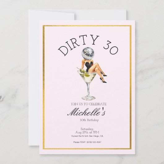 Dirty Thirty 30th Birthday Party Disco Martini  招待状 (正面)