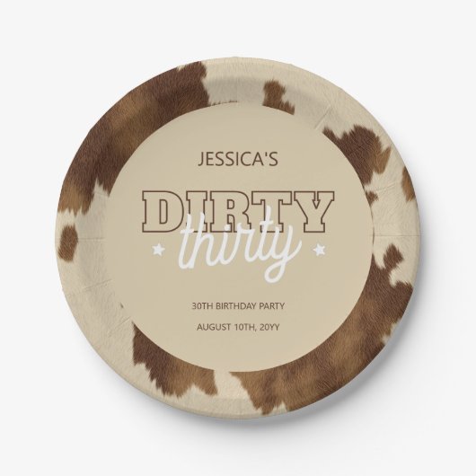 Dirty Thirty Country Western 30th Birthday Party ペーパープレート (正面)