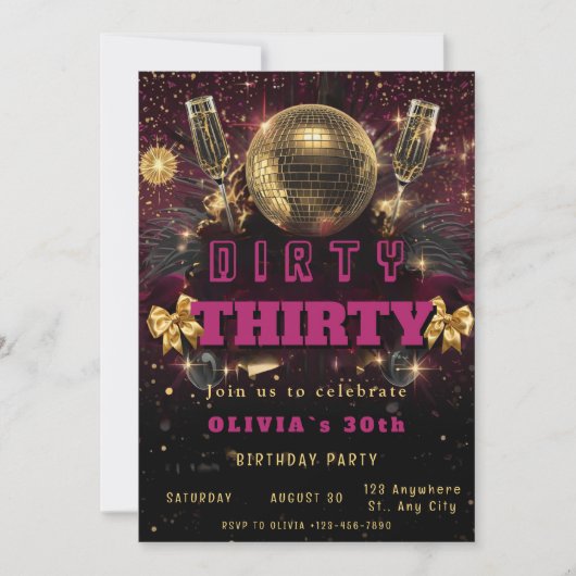 Dirty Thirty Disco Birthday Invitation 招待状 (正面)
