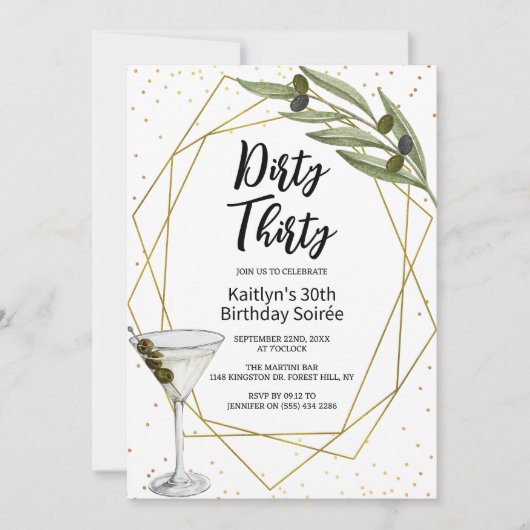 Dirty Thirty Martini Soirée 30th Birthday Party 招待状 (正面)