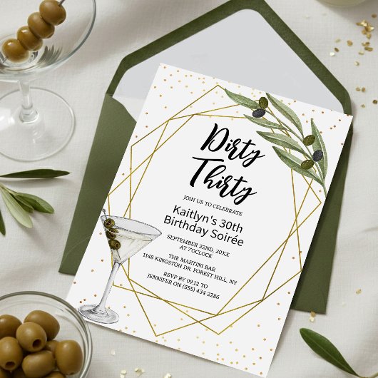 Dirty Thirty Martini Soirée 30th Birthday Party 招待状