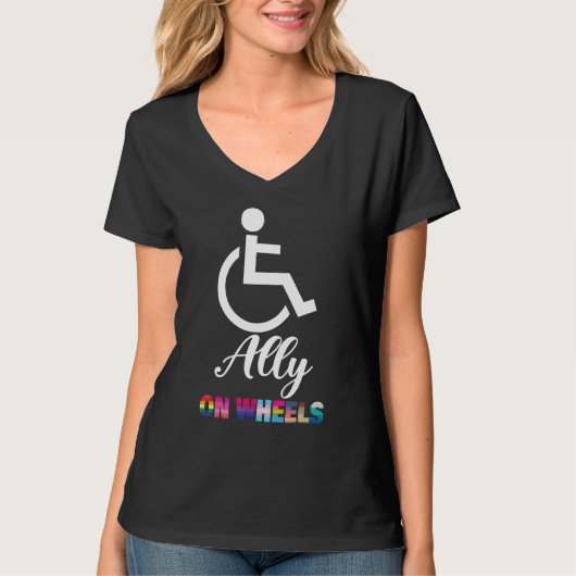 Disability Pride Awareness   Ally On Wheels Wheelc Tシャツ (正面)