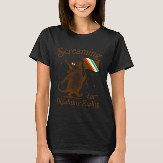 Disabled Pride Opossum Screaming for Disability Ri Tシャツ (正面)