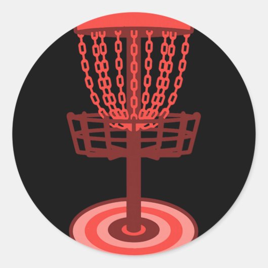 Disc Golf Basket Flying Disc Golfing Scene Art  ラウンドシール (正面)