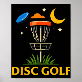 Disc Golf Basket Night Crescent Moon Graphic Desig ポスター