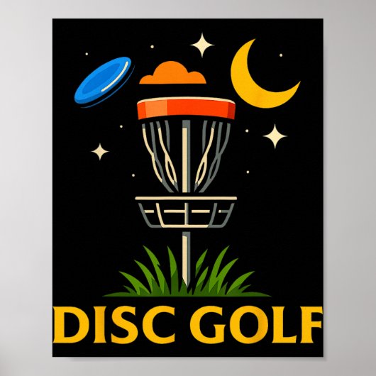 Disc Golf Basket Night Crescent Moon Graphic Desig ポスター (正面)