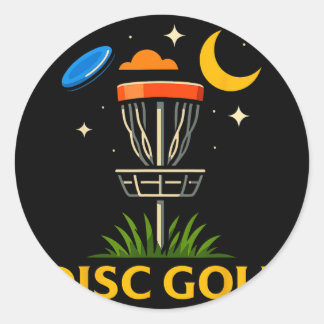 Disc Golf Basket Night Crescent Moon Graphic Desig ラウンドシール