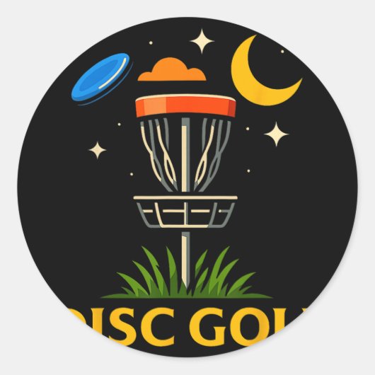 Disc Golf Basket Night Crescent Moon Graphic Desig ラウンドシール (正面)