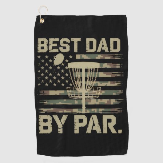 Disc Golf Frisbee Best Dad Par Camo US flag Golfer ゴルフタオル (正面)