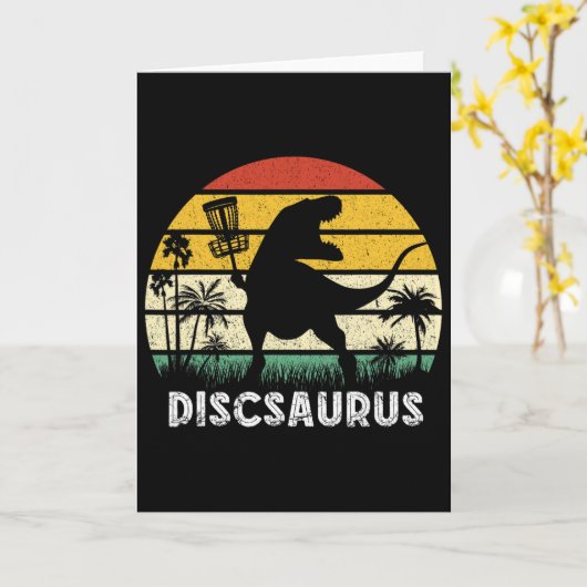 Disc Golf Retro Dinosaur Disc Golf Player Frolf Fl カード (黄色い花)