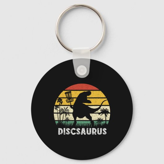 Disc Golf Retro Dinosaur Disc Golf Player Frolf Fl キーホルダー (正面)