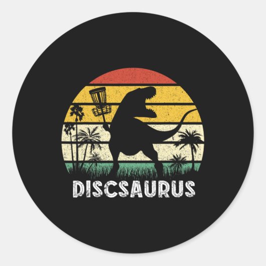 Disc Golf Retro Dinosaur Disc Golf Player Frolf Fl ラウンドシール (正面)