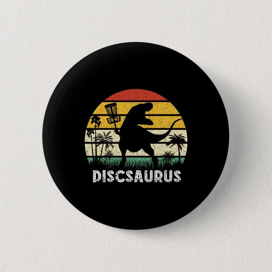 Disc Golf Retro Dinosaur Disc Golf Player Frolf Fl 缶バッジ (正面)