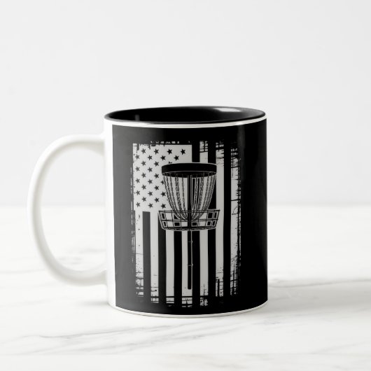 Disc Golf USA Flag Golfer Golfing Sport Lover ツートーンマグカップ (左)