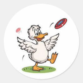 Disc Golfing Duck Funny Bird ラウンドシール