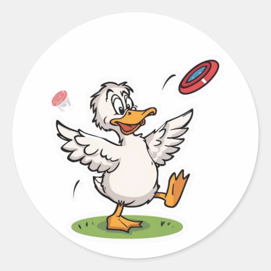 Disc Golfing Duck Funny Bird ラウンドシール (正面)