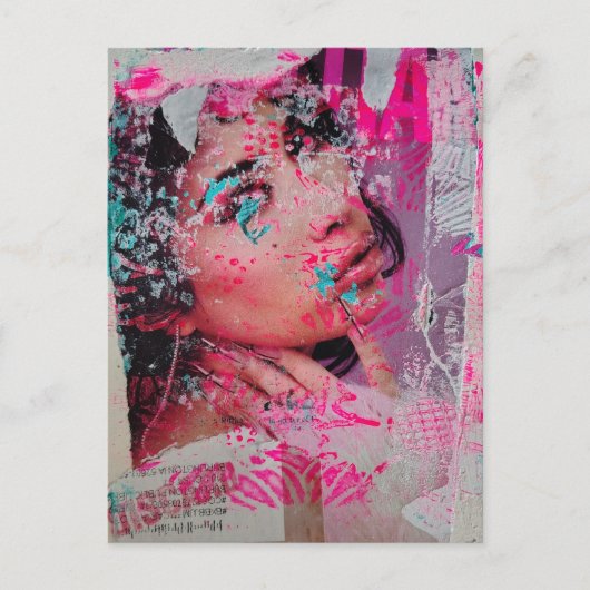 Discard Magazine Woman Mixed Media Collage  ポストカード (正面)