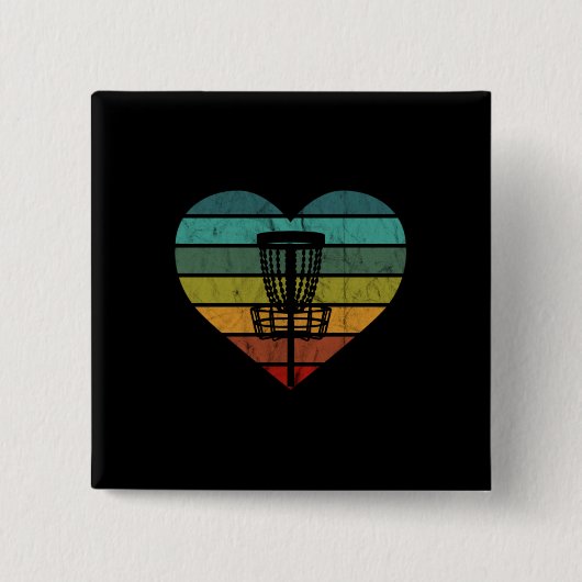 DiscGolf -レトロヴィンテージ目標バスケット 缶バッジ (正面)