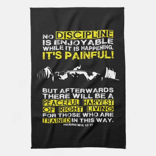 DISCIPLINE – スクワットトレーニング やる気を起こさせる キッチンタオル (縦)