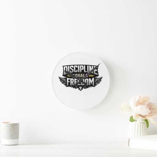 Discipline Equals Freedom – Motivational Design  ラウンド壁時計 (ホーム)