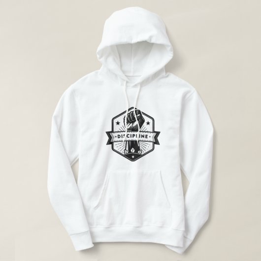 Discipline Hoodie – Minimal Motivational Typograph パーカ (デザイン正面)