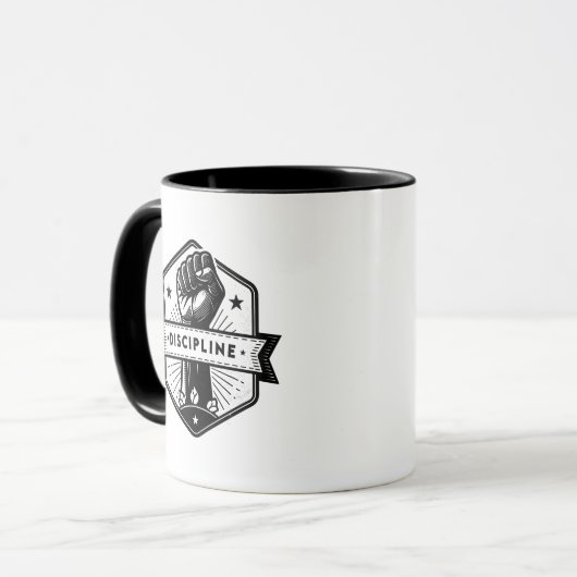Discipline mug – Minimal Motivational Typograph マグカップ (正面左)