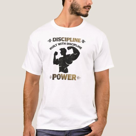 Discipline Power Vintage Gym Motivational Workout  Tシャツ (正面)