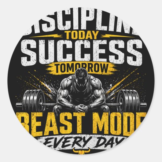 Discipline Today Success Tomorrow – Beast Mode Gym ラウンドシール (正面)