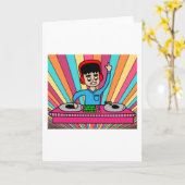 DiscJockeyレトロDJ音楽プロデューサー カード (黄色い花)