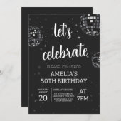 Discoを祝テーマにした白黒 招待状 (正面/裏面)