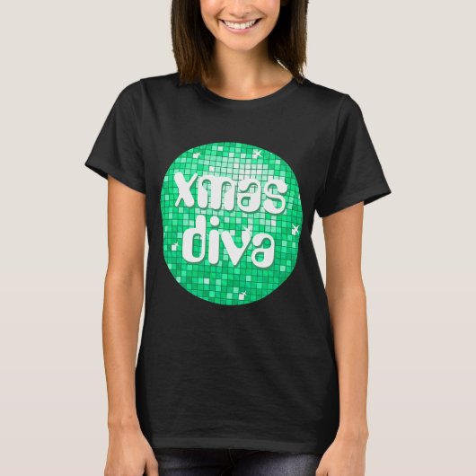 Discoタイル玉'クリスマスdiva' Tシャツブラック Tシャツ (正面)