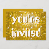 Discoタイル"金ゴールド" '招待されました'アメリア文字 招待状 (正面/裏面)