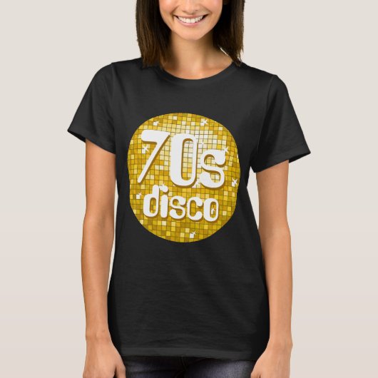 Discoタイル"金ゴールド" '70s Disco' Tシャツブラック Tシャツ (正面)