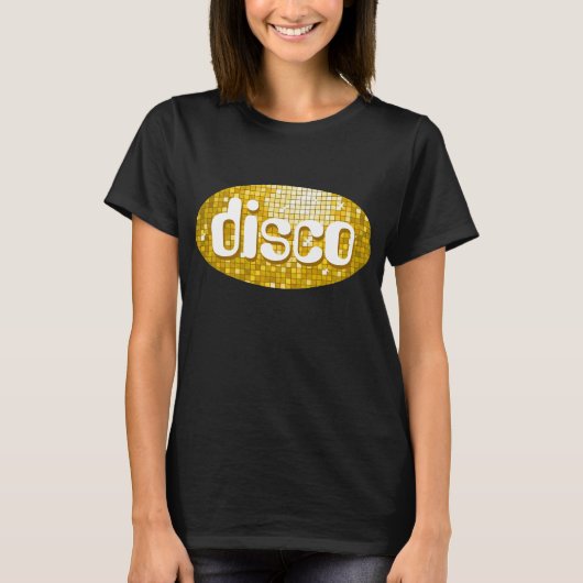 Discoタイル"金ゴールド" 'disco' Tシャツブラック Tシャツ (正面)