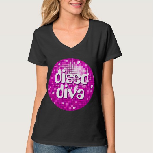 DiscoタイルPink 'disco diva' vネックTシャツ Tシャツ (正面)
