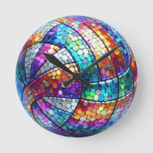 Discoバレーボール丸壁時計 ラウンド壁時計