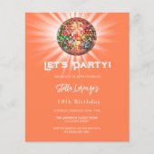 Discoパーティーコーラルオレンジの誕生日の招待 (正面)