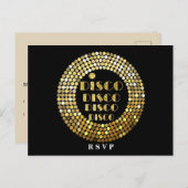 discoパーティーダンスパーティー70s金ゴールドディスコボールrsvp i インビテーションポストカード (正面/裏面)